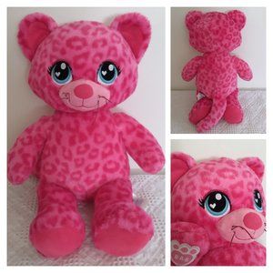 Build A Bear Leopard Cat  Hot Pink Hearts Plush Stuffed Animal Toy 17”